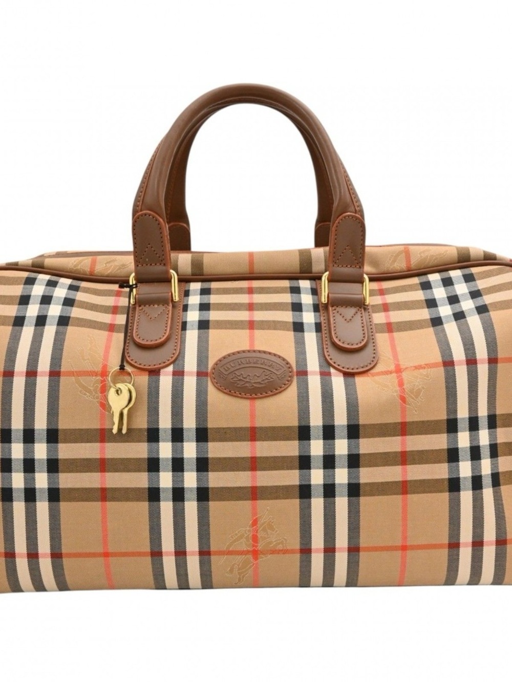 Burberry Beige Nova Check Duffle Weekender Bag